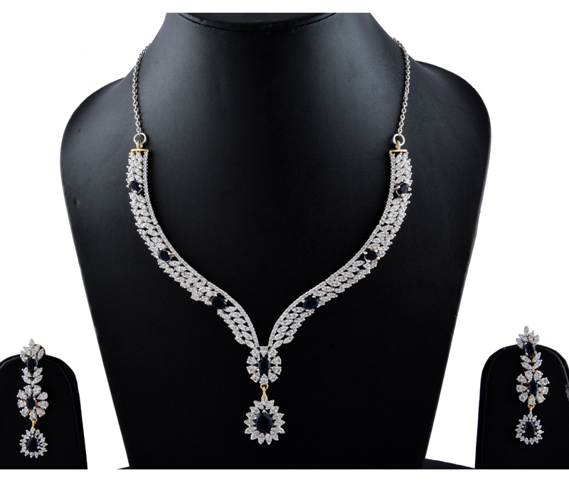 Vogue Crafts & Designs Pvt. Ltd. manufactures American Diamonds Dark Blue Necklace Earrings set at wholesale price.