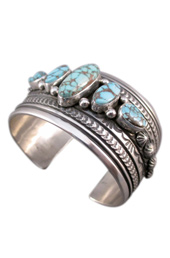 Turquoise Stone Wide Silver Cuff